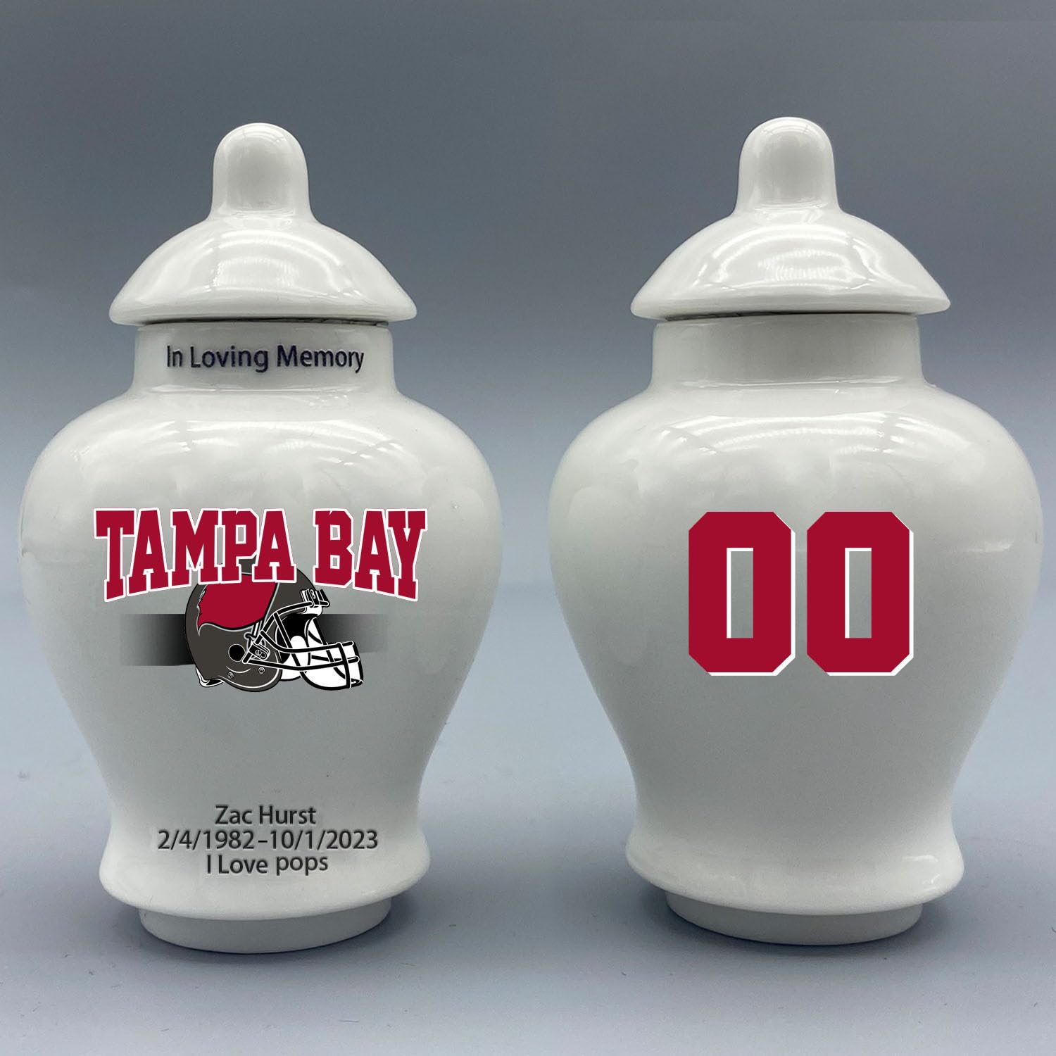 Custom Football Porcelain Urn – Add Name, Date & Jersey Number
