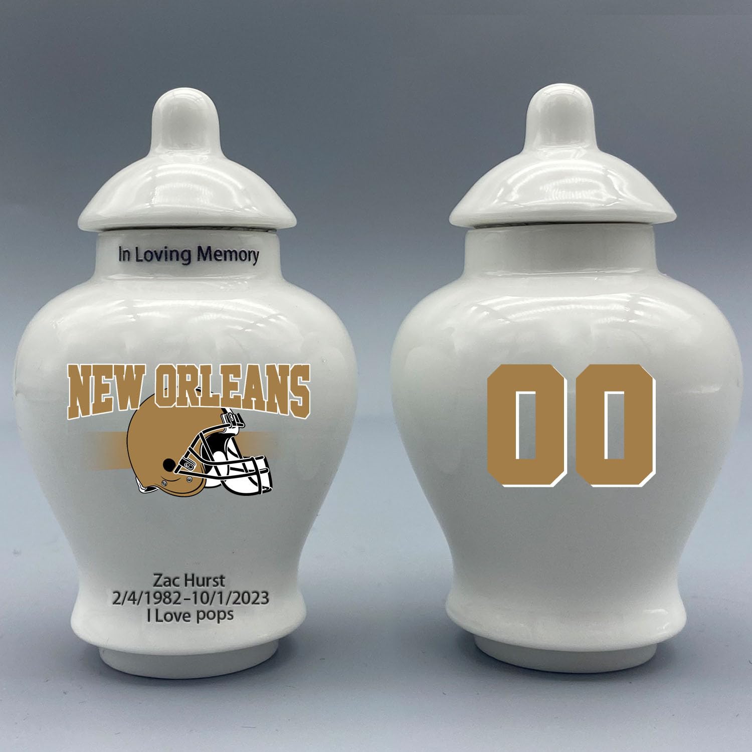 Custom Football Porcelain Urn – Add Name, Date & Jersey Number