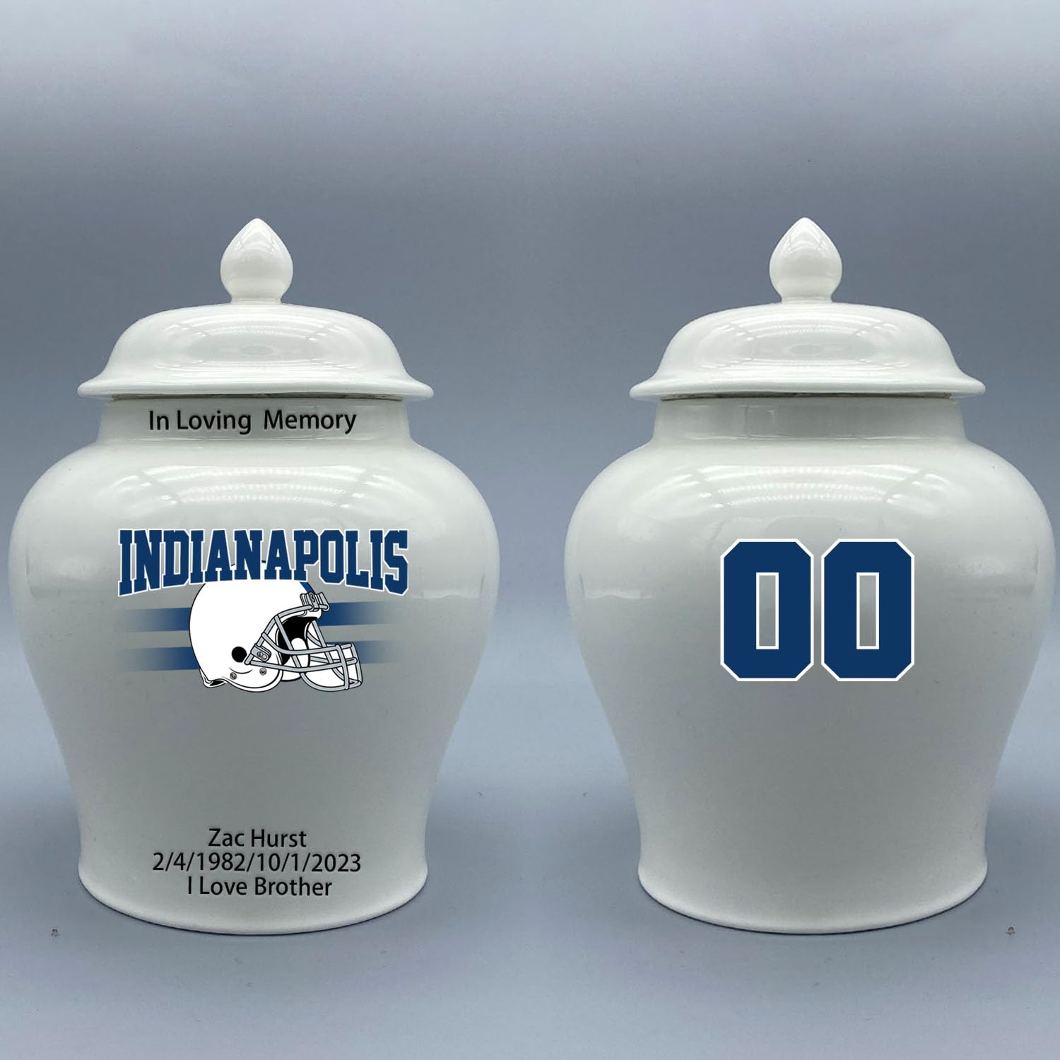Custom Football Porcelain Urn – Add Name, Date & Jersey Number