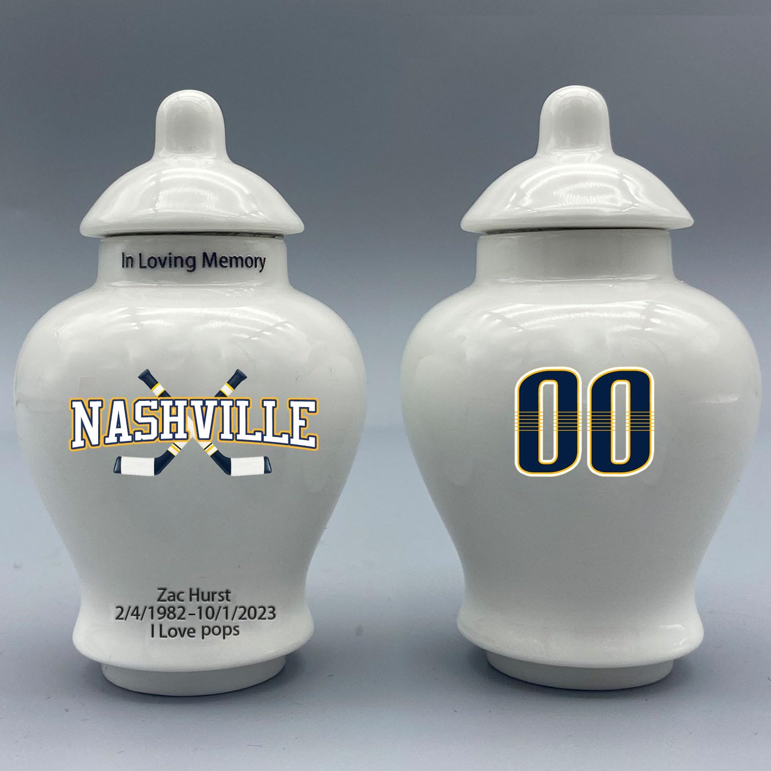 Custom Hockey Porcelain Urn – Add Name, Date & Jersey Number