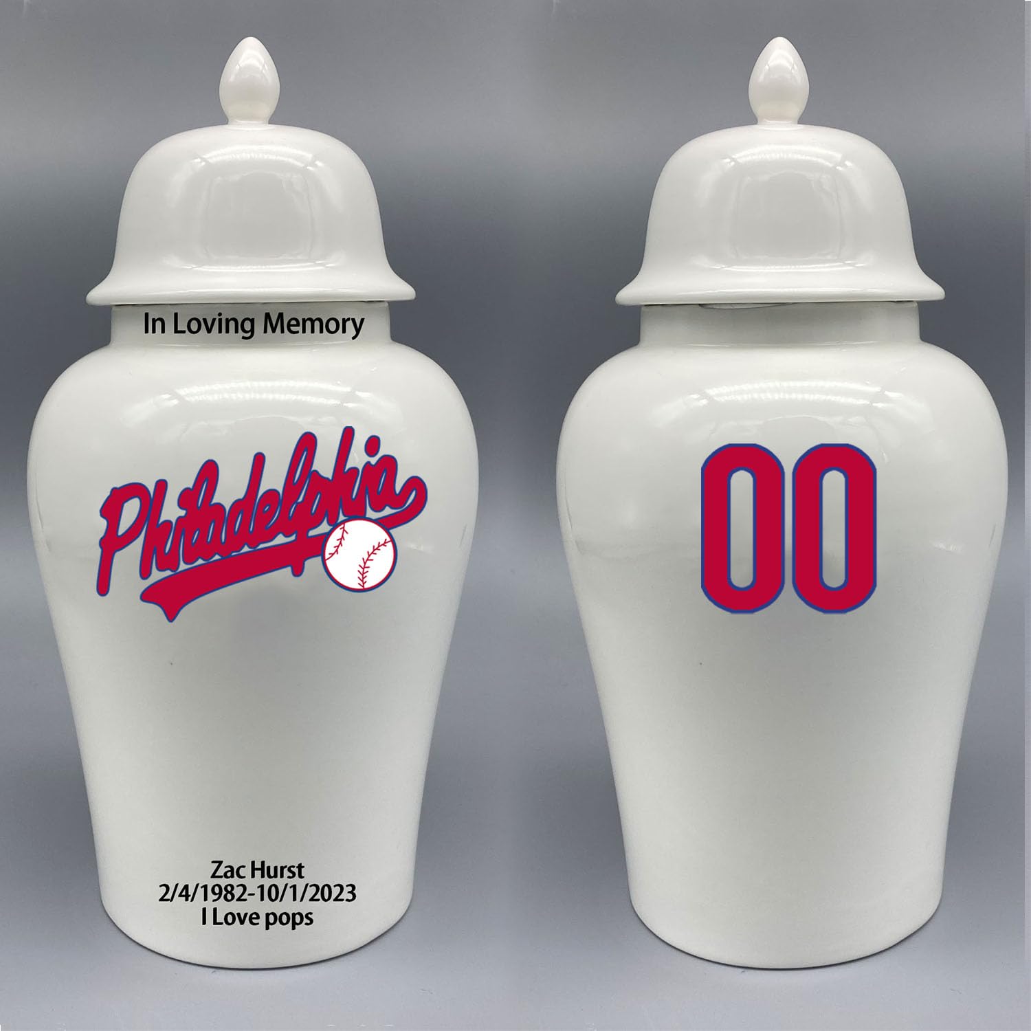 Custom Baseball Porcelain Urn – Add Name, Date & Jersey Number