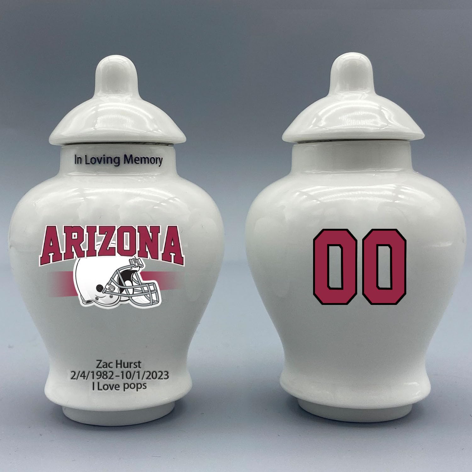 Custom Football Porcelain Urn – Add Name, Date & Jersey Number