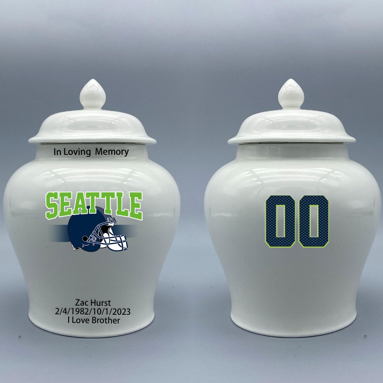 Custom Football Porcelain Urn – Add Name, Date & Jersey Number