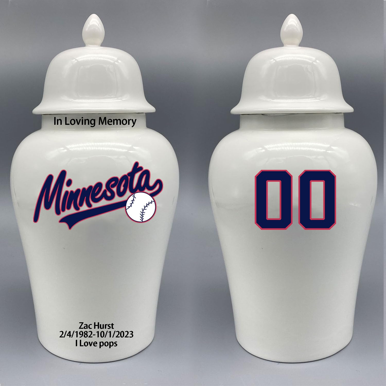 Custom Baseball Porcelain Urn – Add Name, Date & Jersey Number