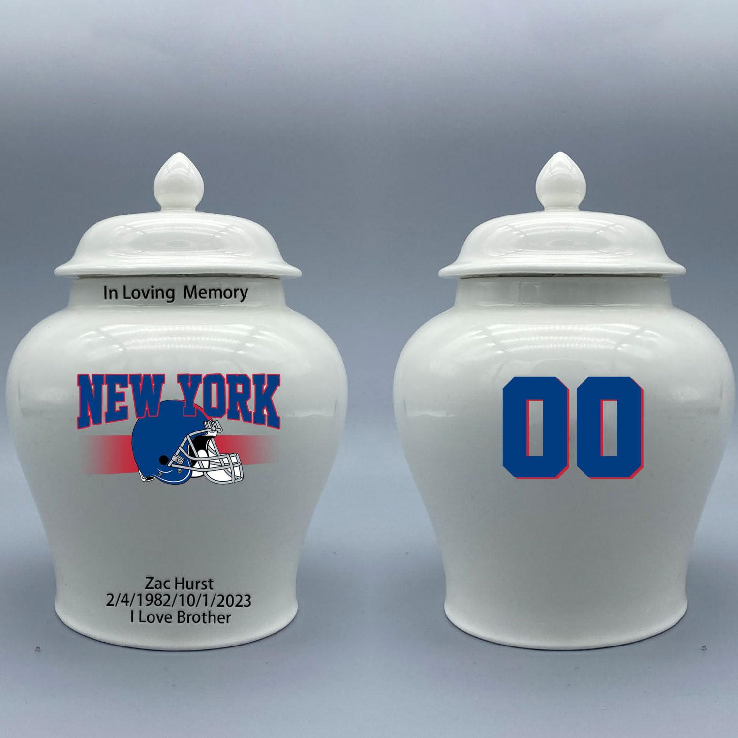 Custom Football Porcelain Urn – Add Name, Date & Jersey Number