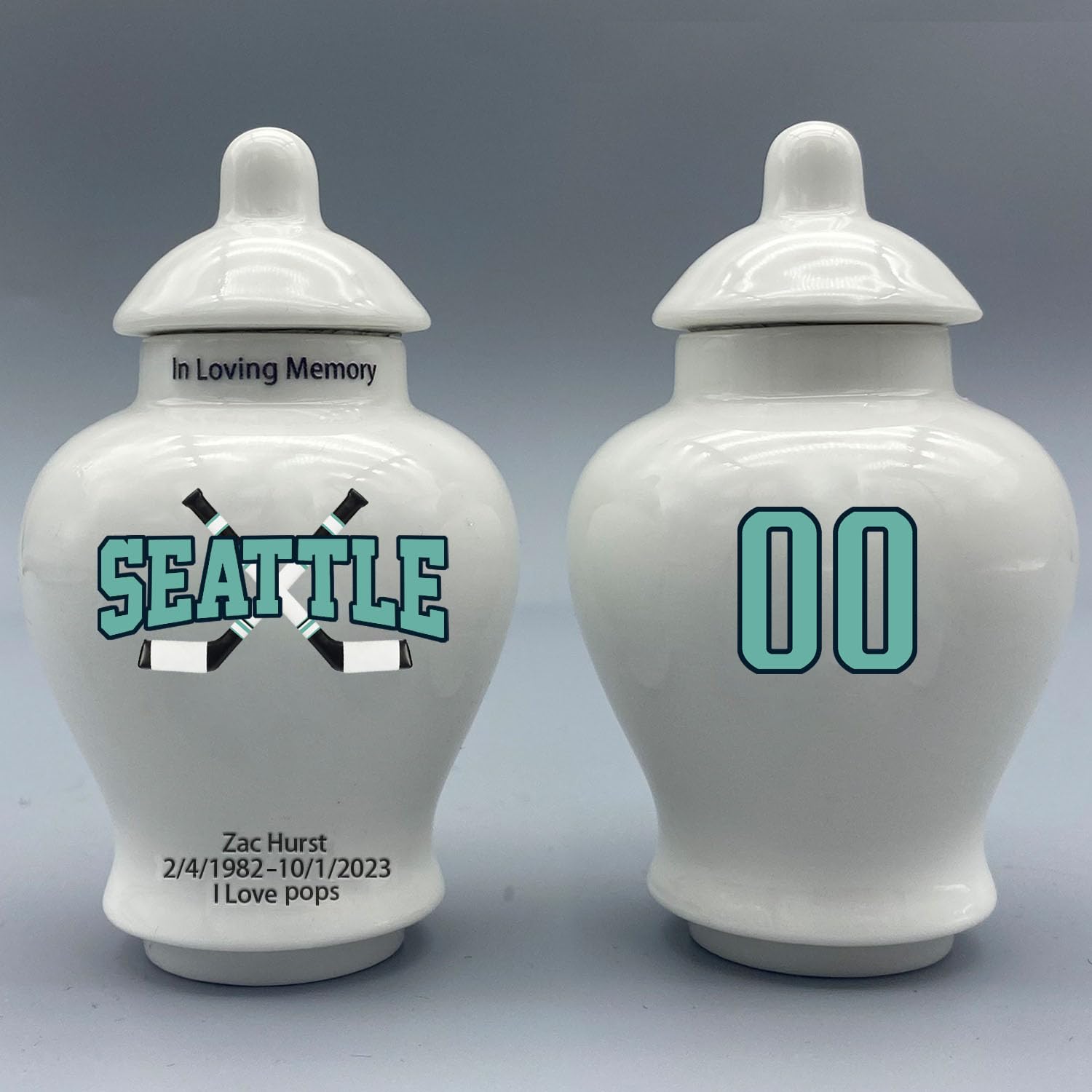 Custom Hockey Porcelain Urn – Add Name, Date & Jersey Number