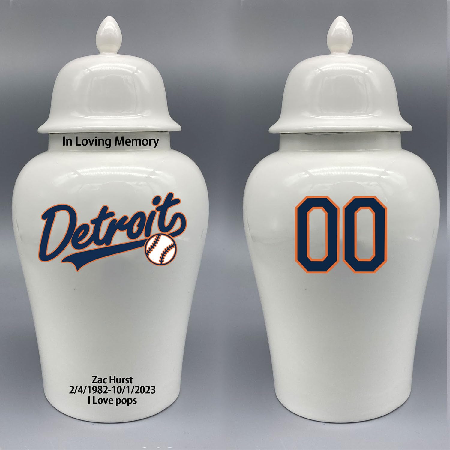 Custom Baseball Porcelain Urn – Add Name, Date & Jersey Number