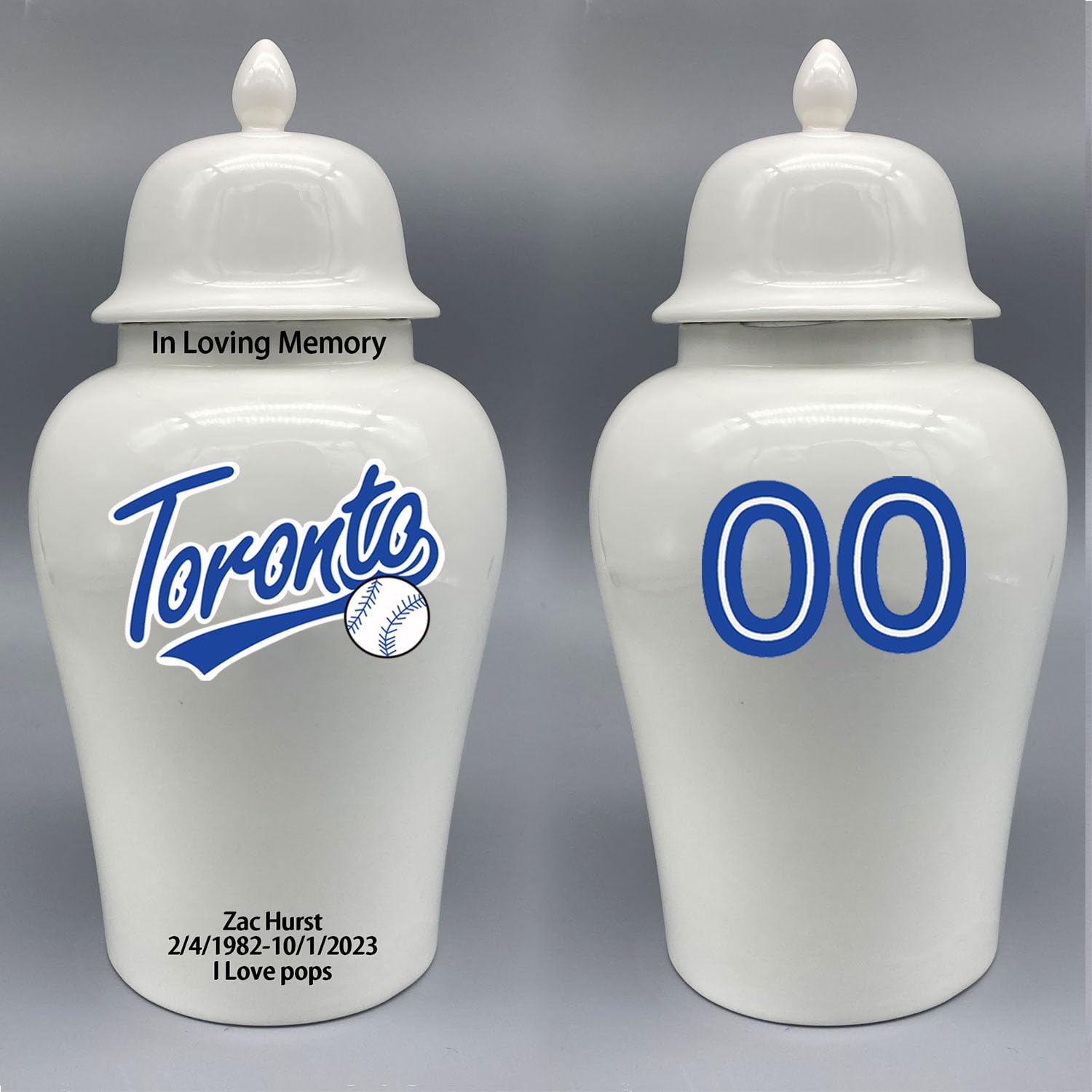 Custom Baseball Porcelain Urn – Add Name, Date & Jersey Number