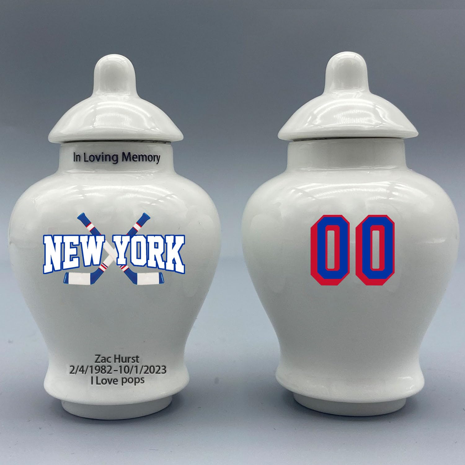 Custom Hockey Porcelain Urn – Add Name, Date & Jersey Number