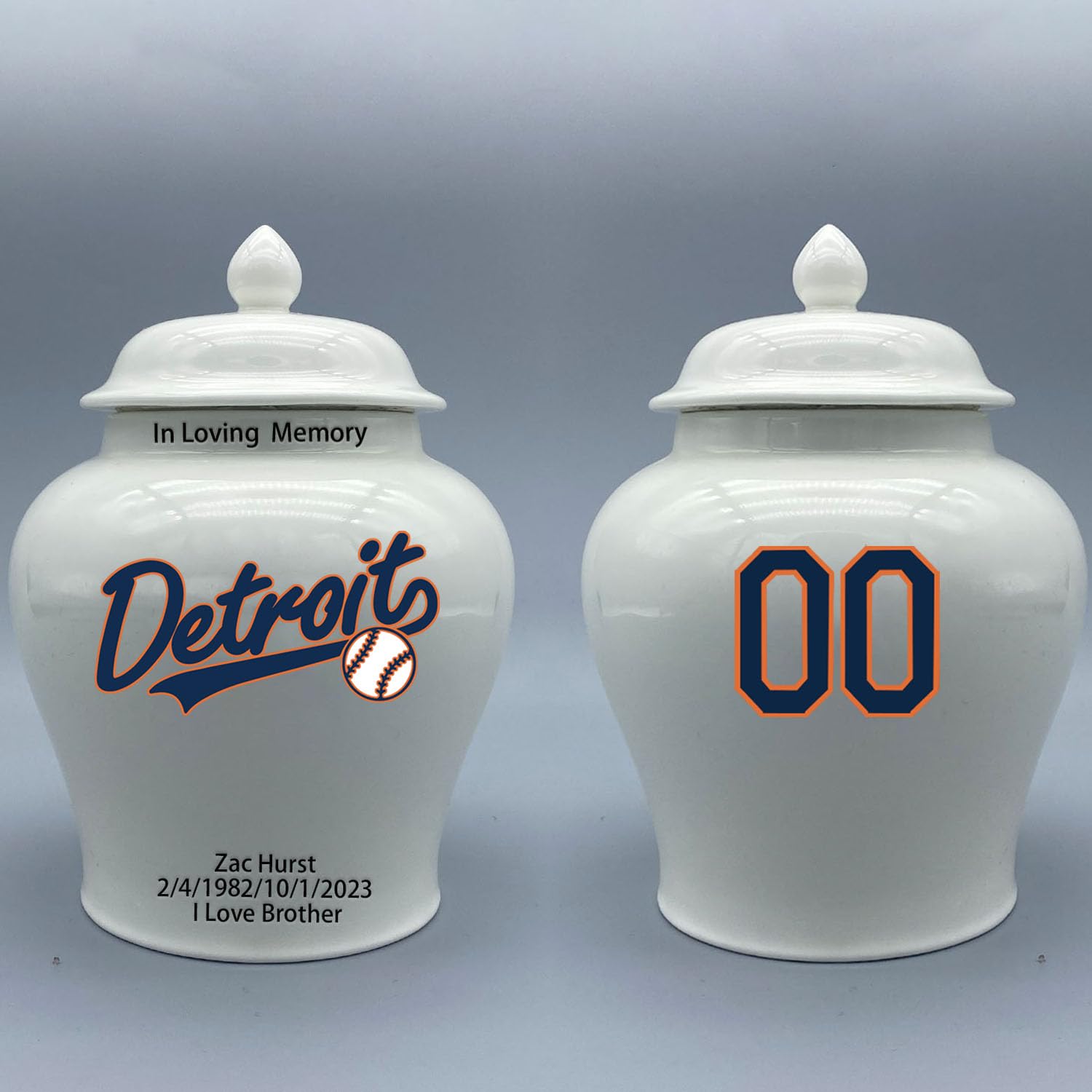Custom Baseball Porcelain Urn – Add Name, Date & Jersey Number