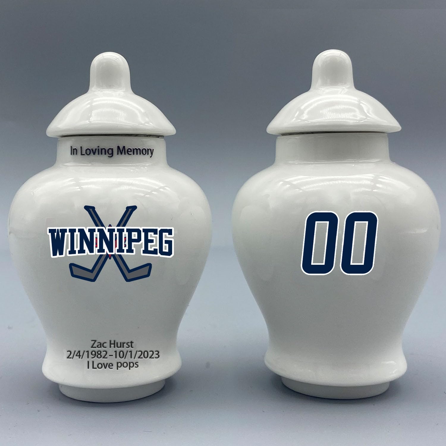 Custom Hockey Porcelain Urn – Add Name, Date & Jersey Number