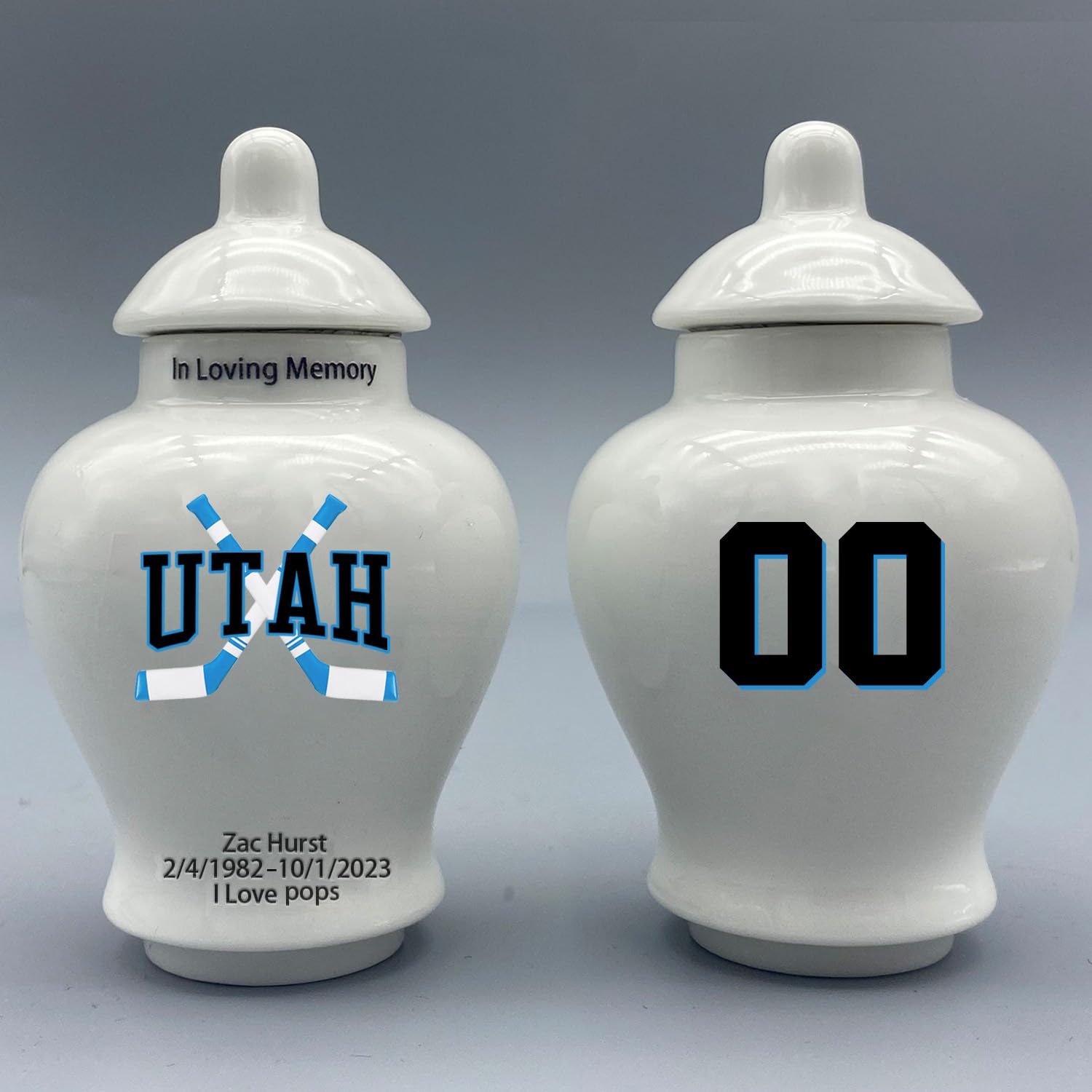 Custom Hockey Porcelain Urn – Add Name, Date & Jersey Number