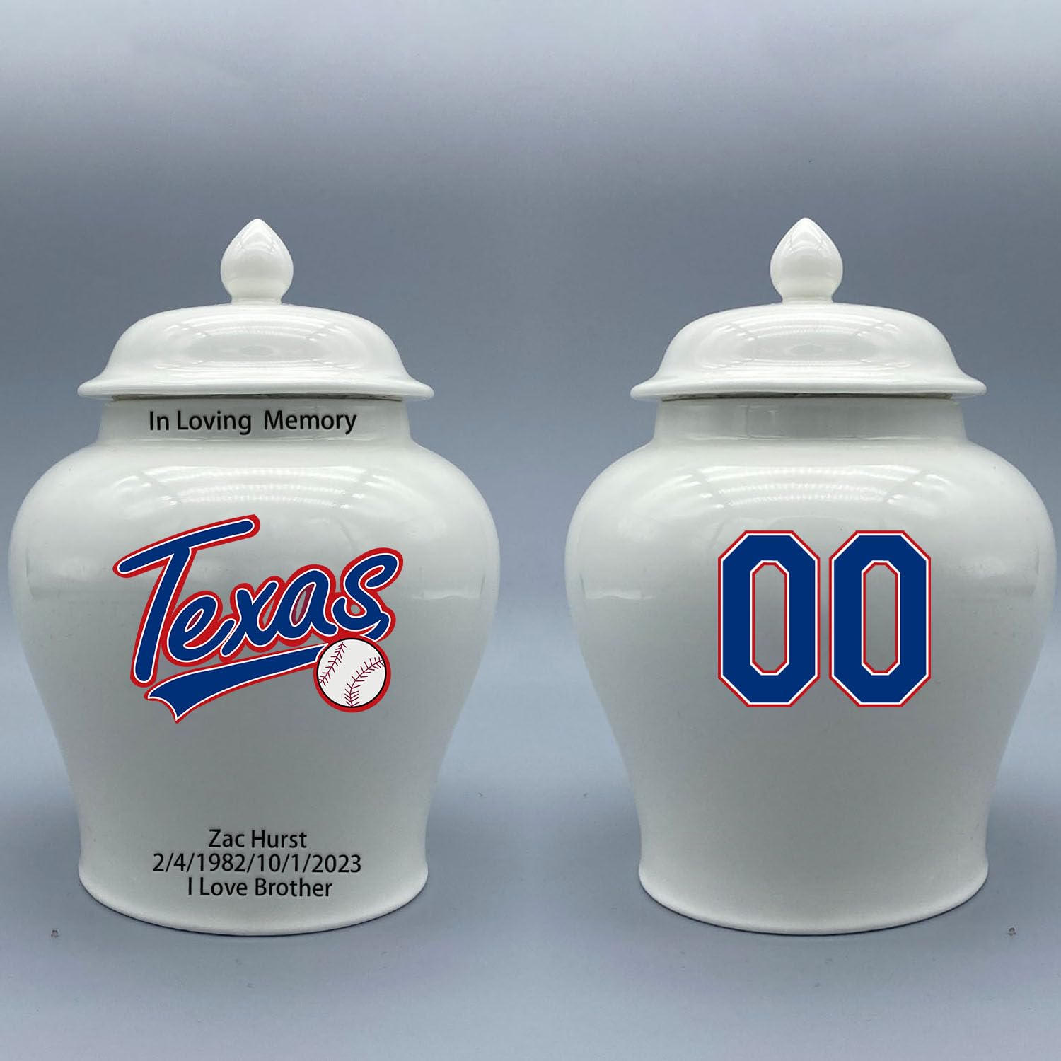 Custom Baseball Porcelain Urn – Add Name, Date & Jersey Number