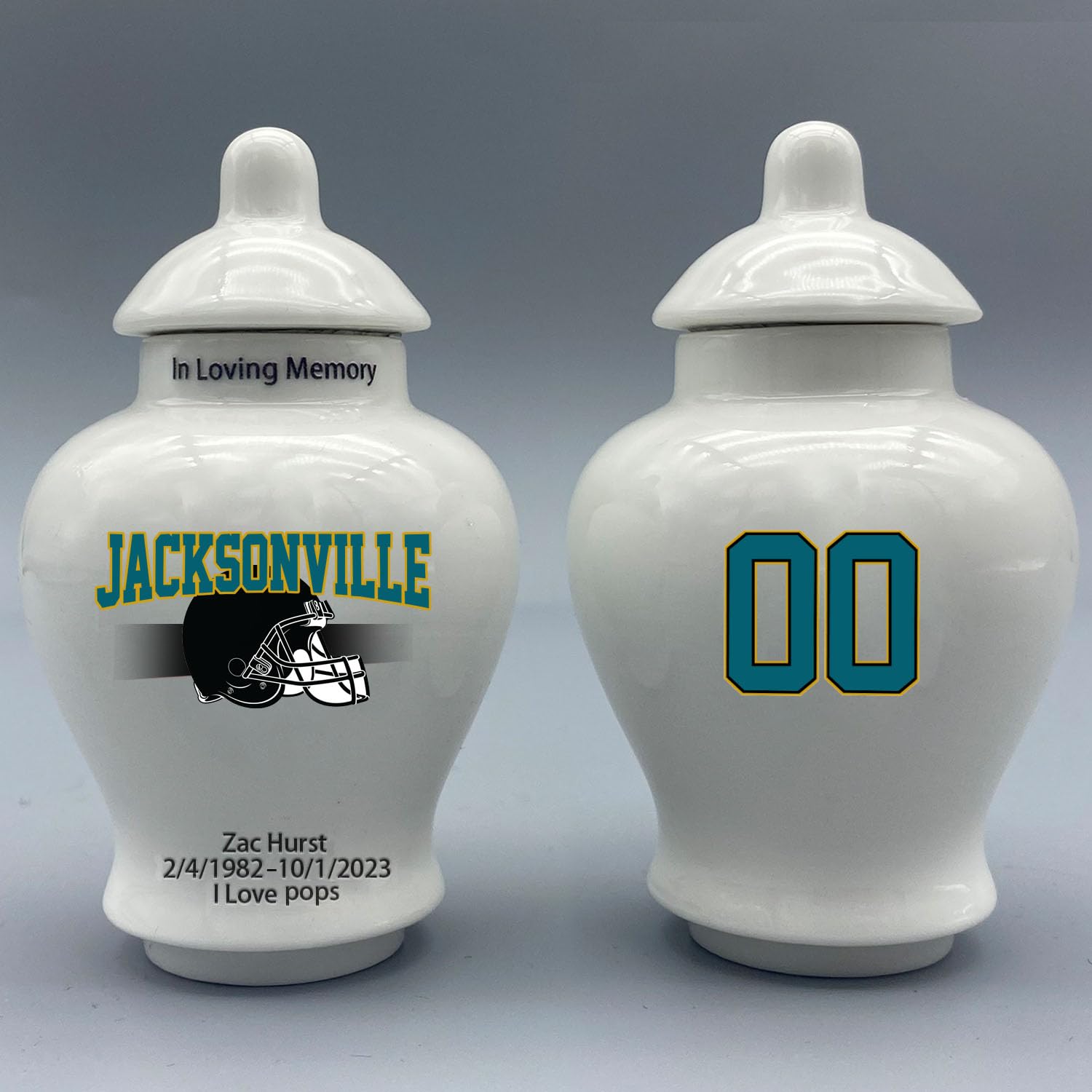 Custom Football Porcelain Urn – Add Name, Date & Jersey Number
