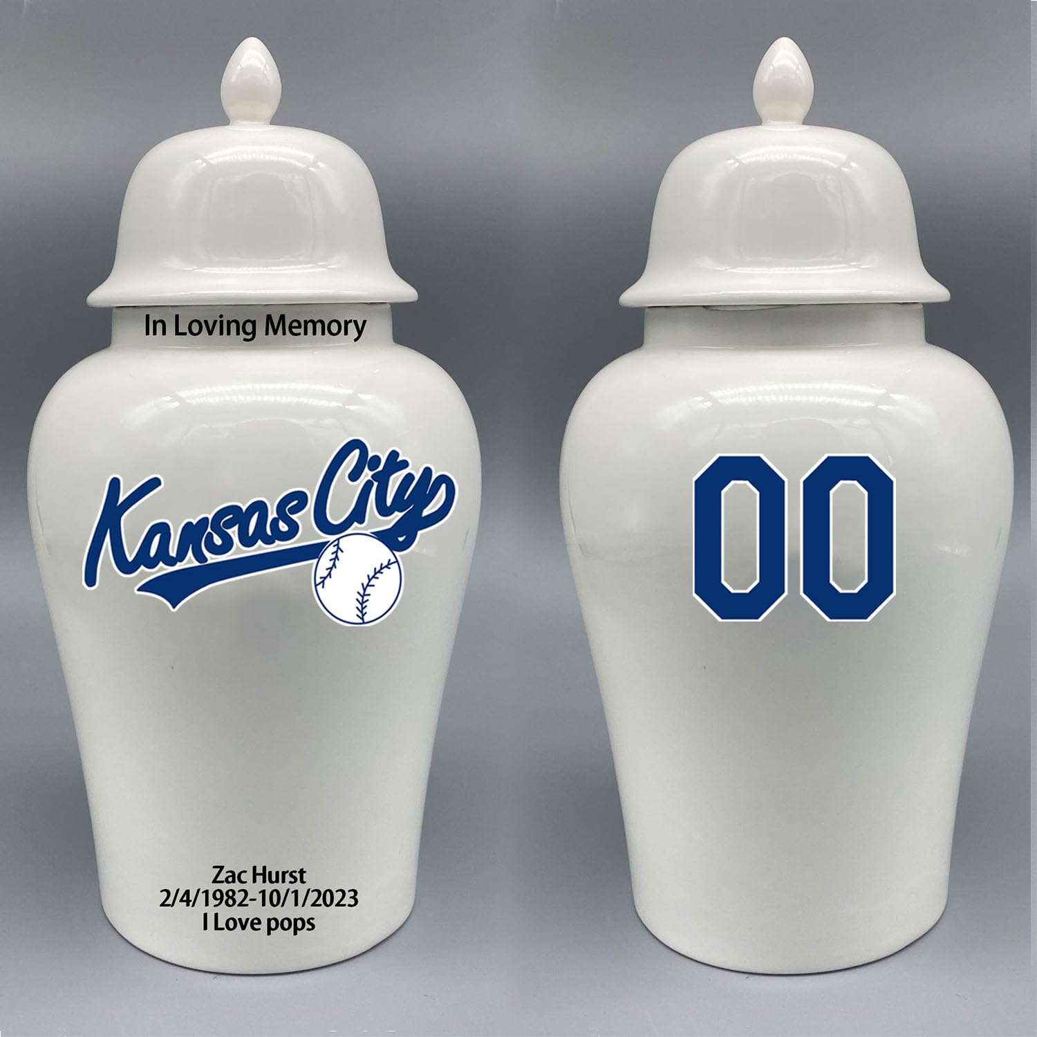 Custom Baseball Porcelain Urn – Add Name, Date & Jersey Number