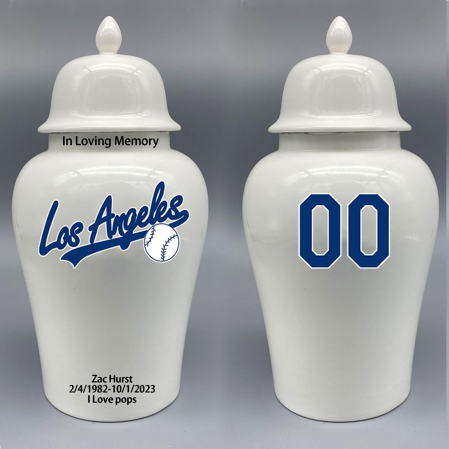 Custom Baseball Porcelain Urn – Add Name, Date & Jersey Number