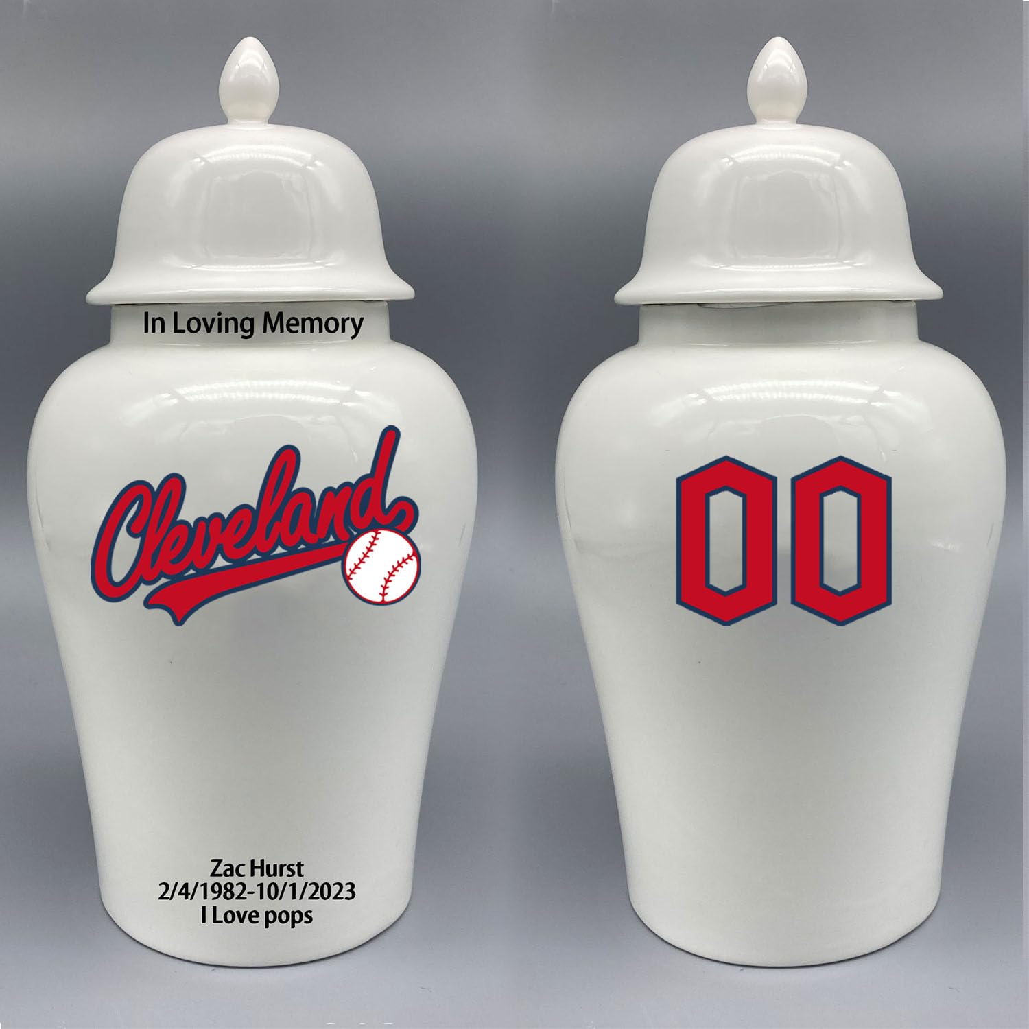 Custom Baseball Porcelain Urn – Add Name, Date & Jersey Number