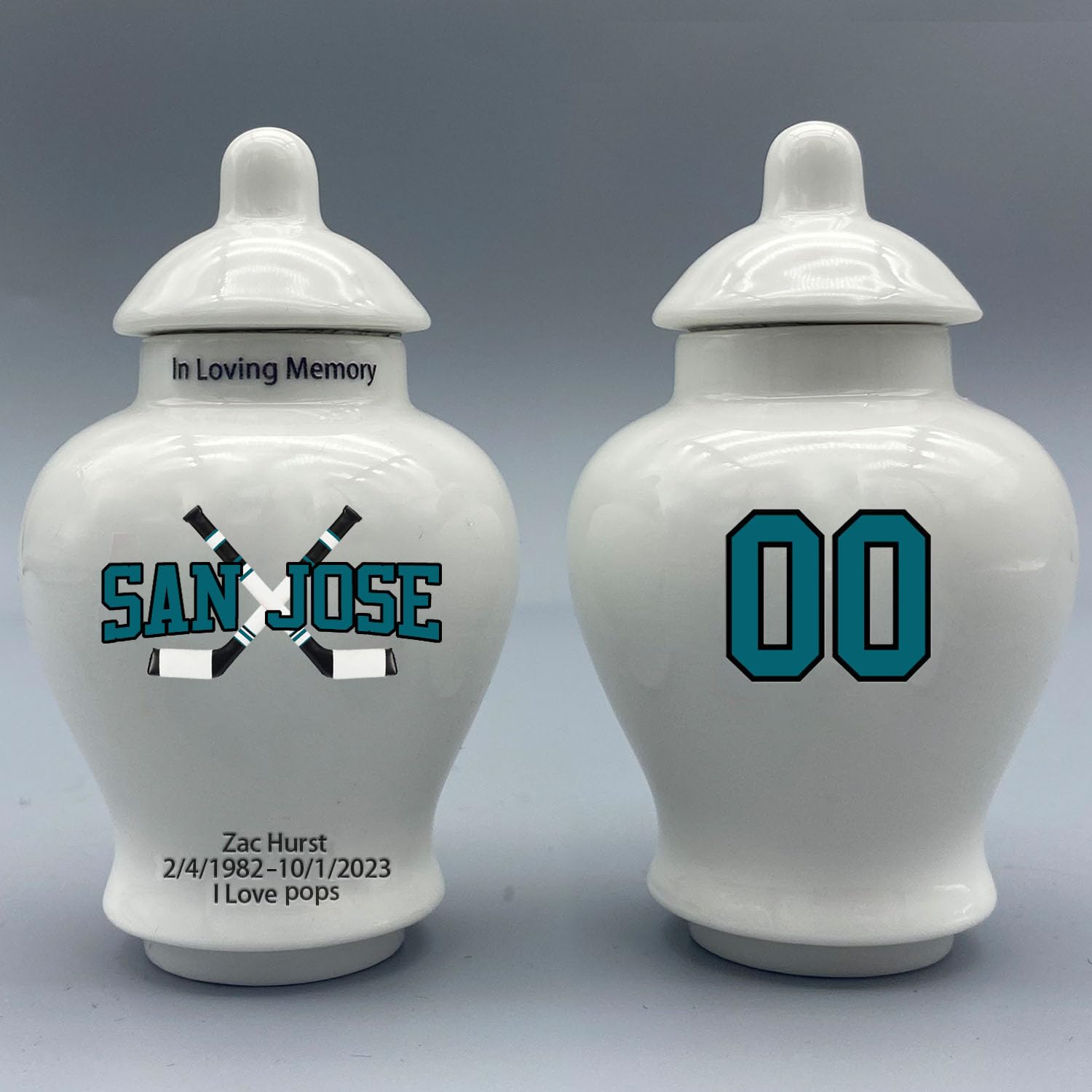 Custom Hockey Porcelain Urn – Add Name, Date & Jersey Number