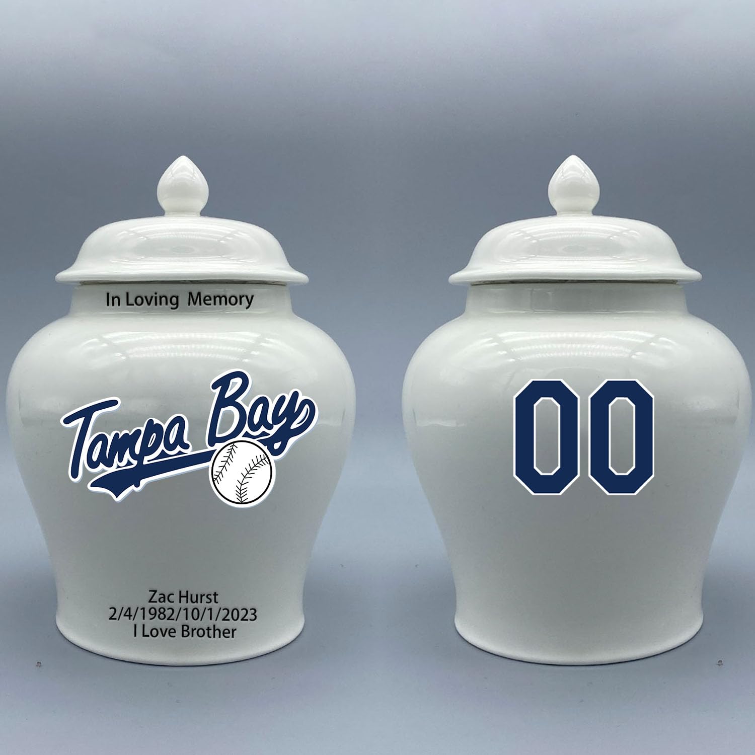 Custom Baseball Porcelain Urn – Add Name, Date & Jersey Number
