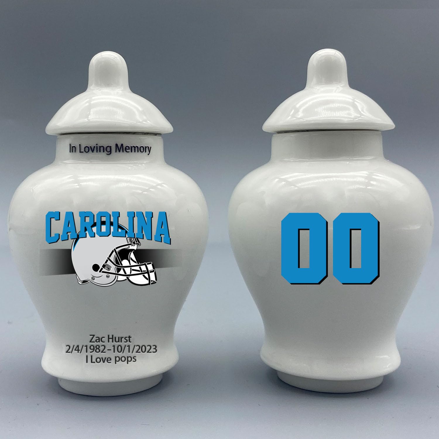 Custom Football Porcelain Urn – Add Name, Date & Jersey Number