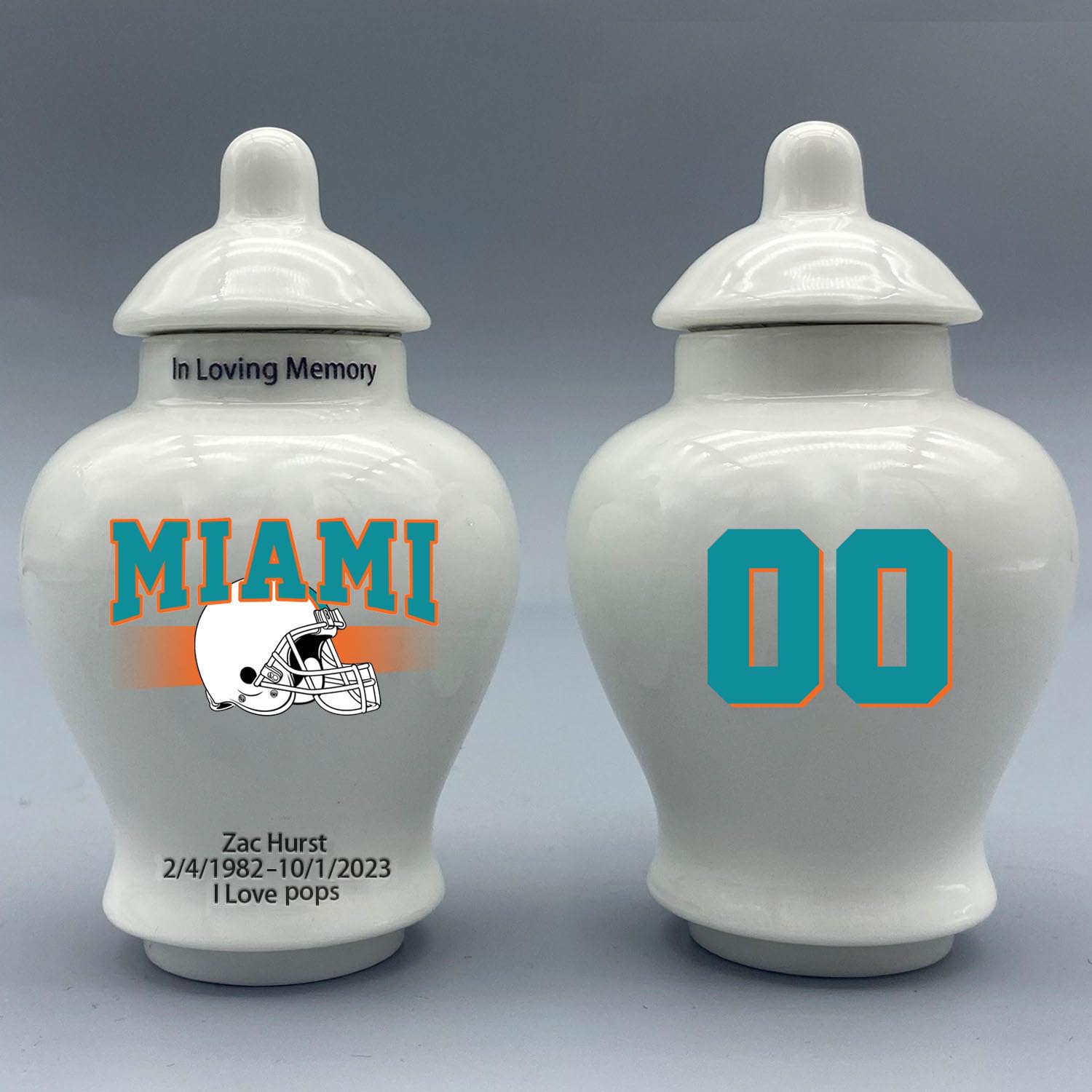 Custom Football Porcelain Urn – Add Name, Date & Jersey Number