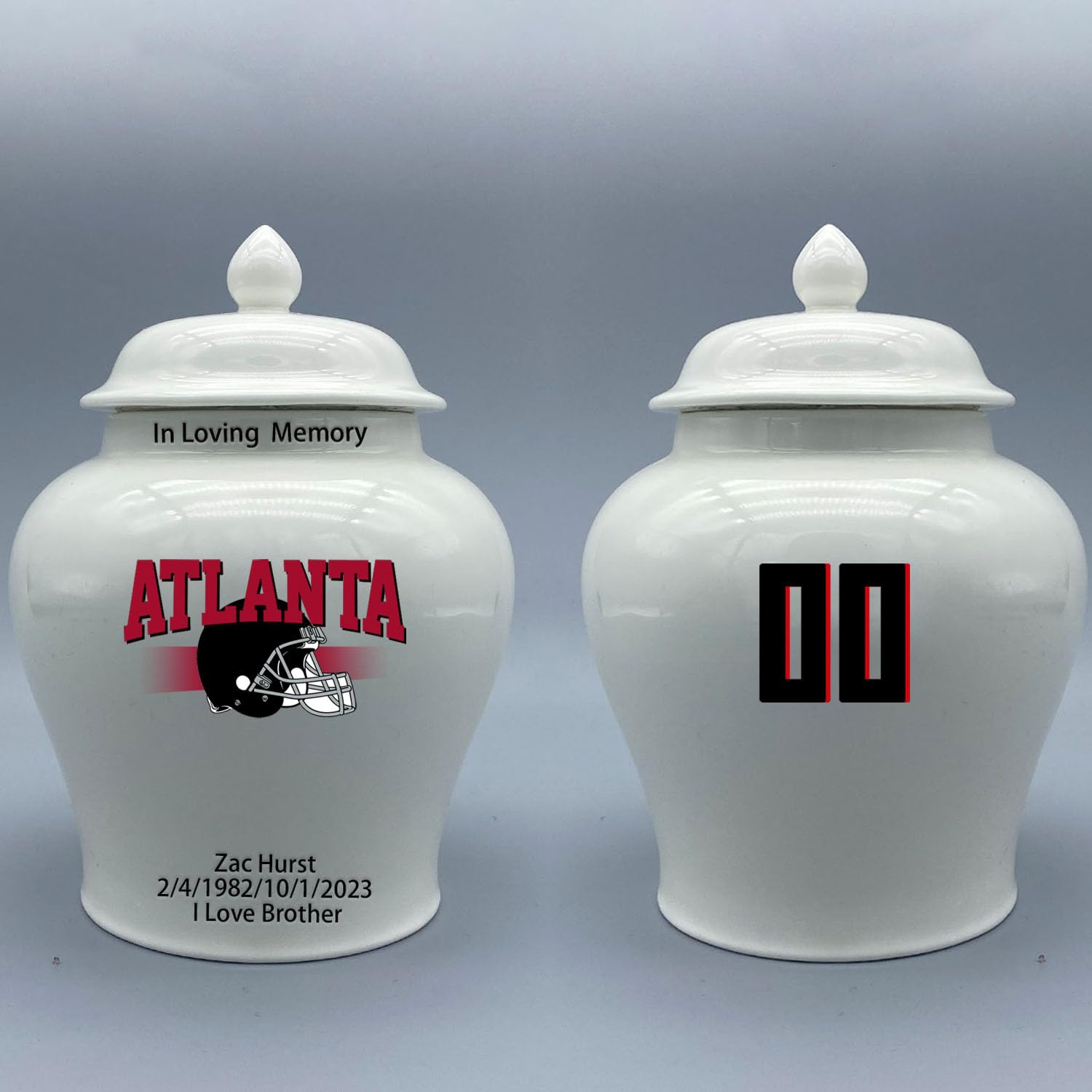 Custom Football Porcelain Urn – Add Name, Date & Jersey Number