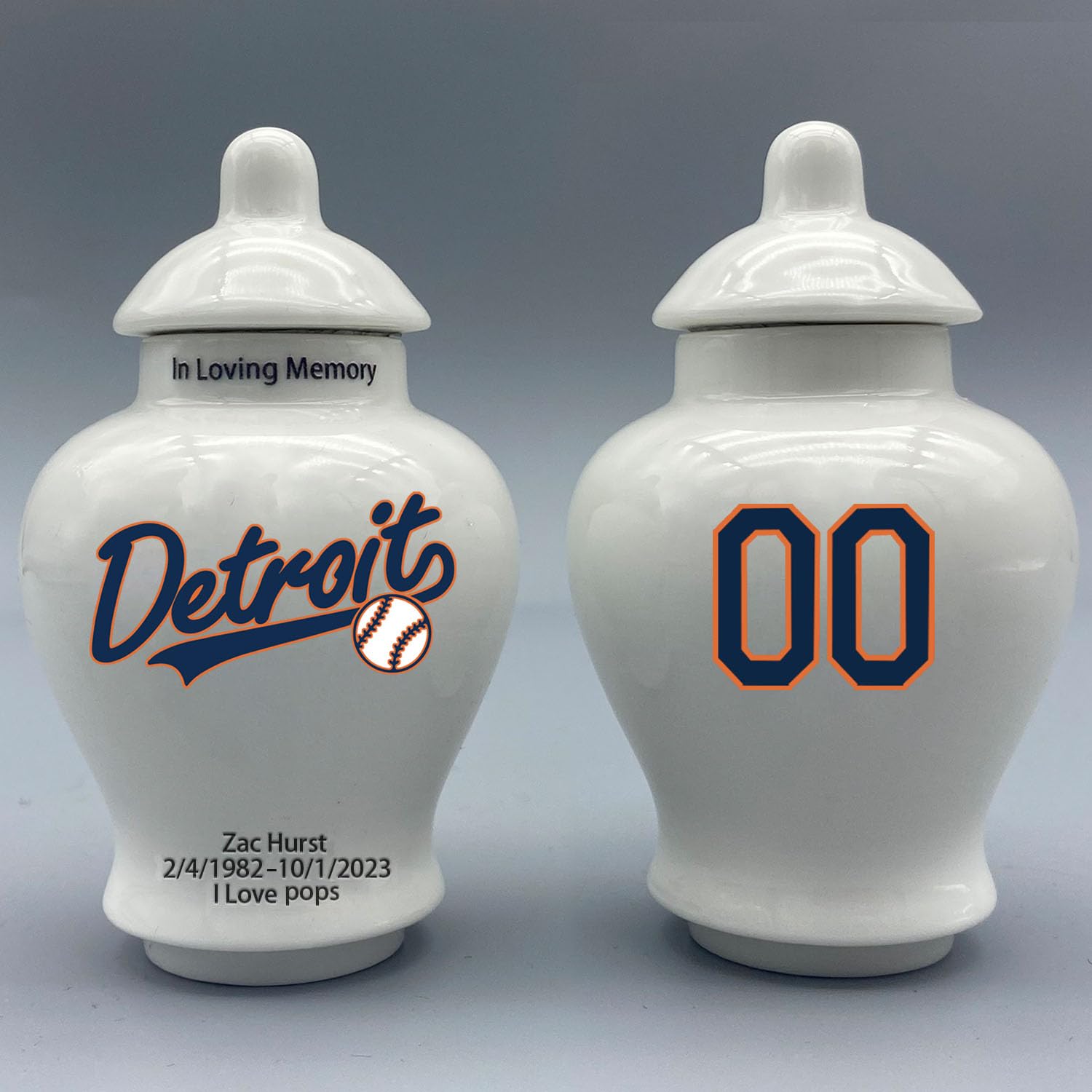 Custom Baseball Porcelain Urn – Add Name, Date & Jersey Number