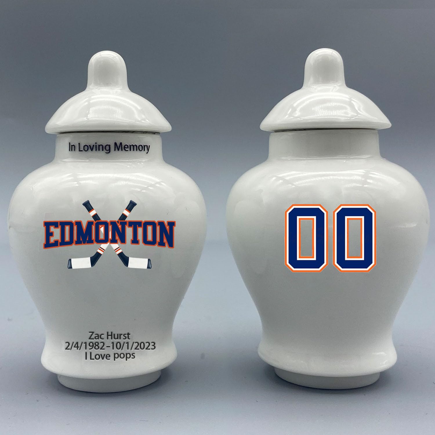 Custom Hockey Porcelain Urn – Add Name, Date & Jersey Number