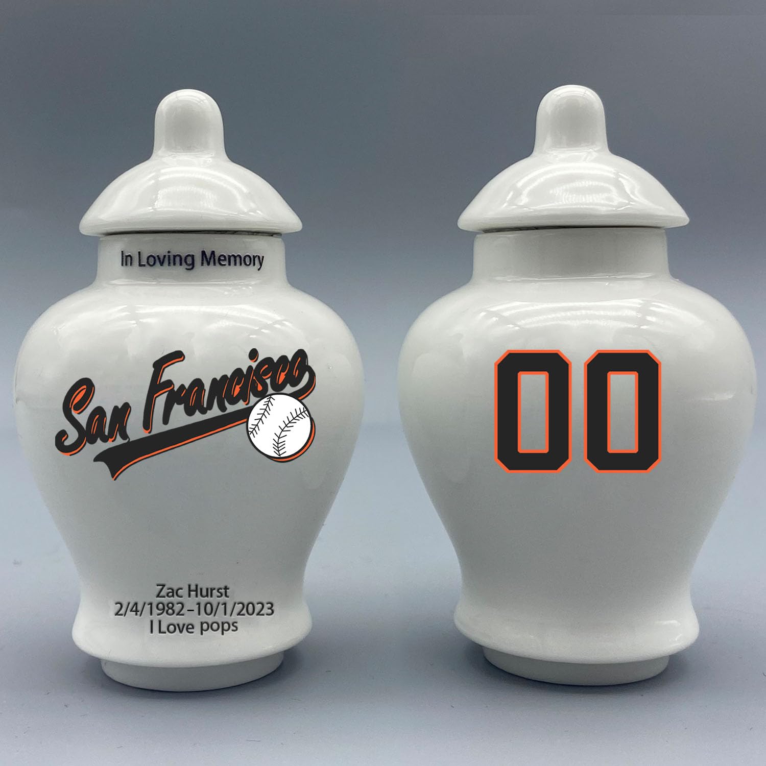 Custom Baseball Porcelain Urn – Add Name, Date & Jersey Number