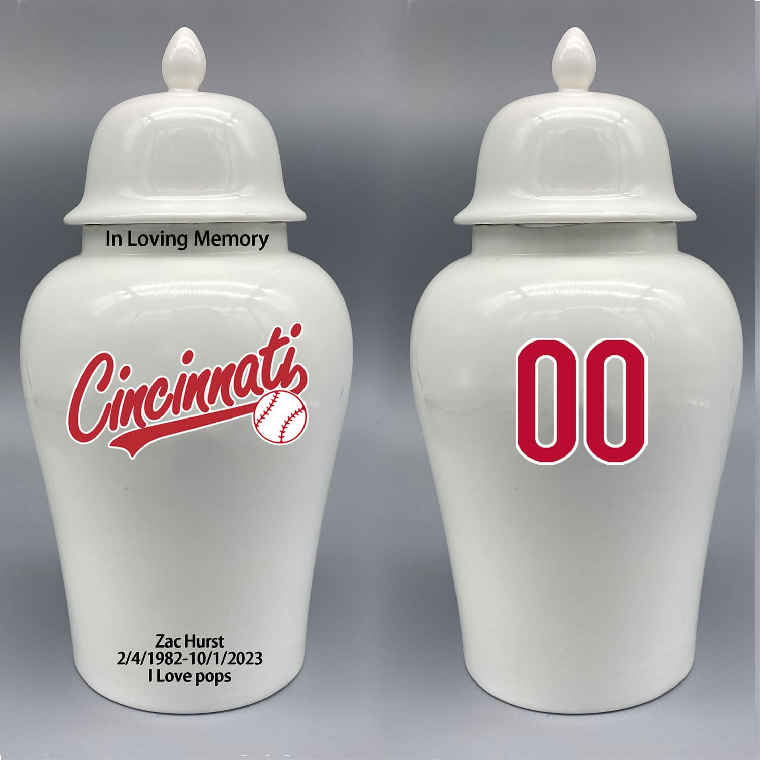 Custom Baseball Porcelain Urn – Add Name, Date & Jersey Number