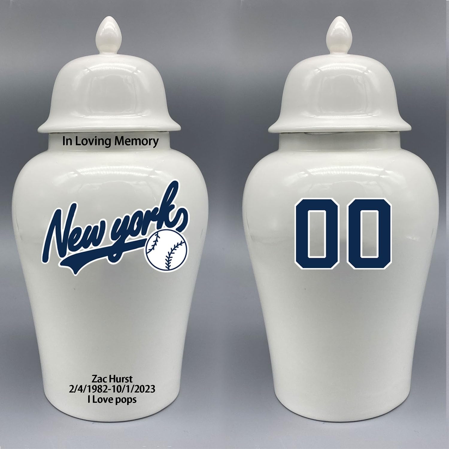 Custom Baseball Porcelain Urn – Add Name, Date & Jersey Number