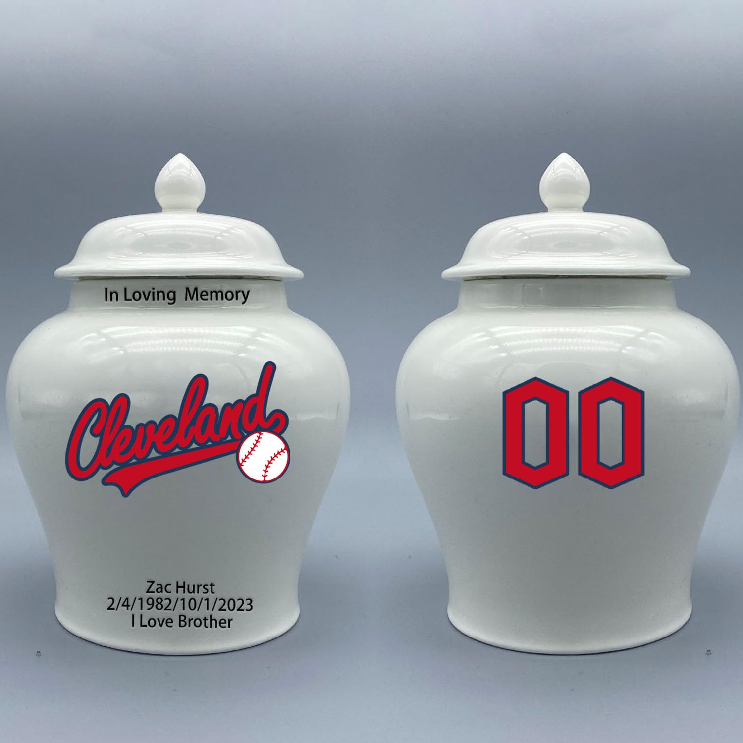 Custom Baseball Porcelain Urn – Add Name, Date & Jersey Number