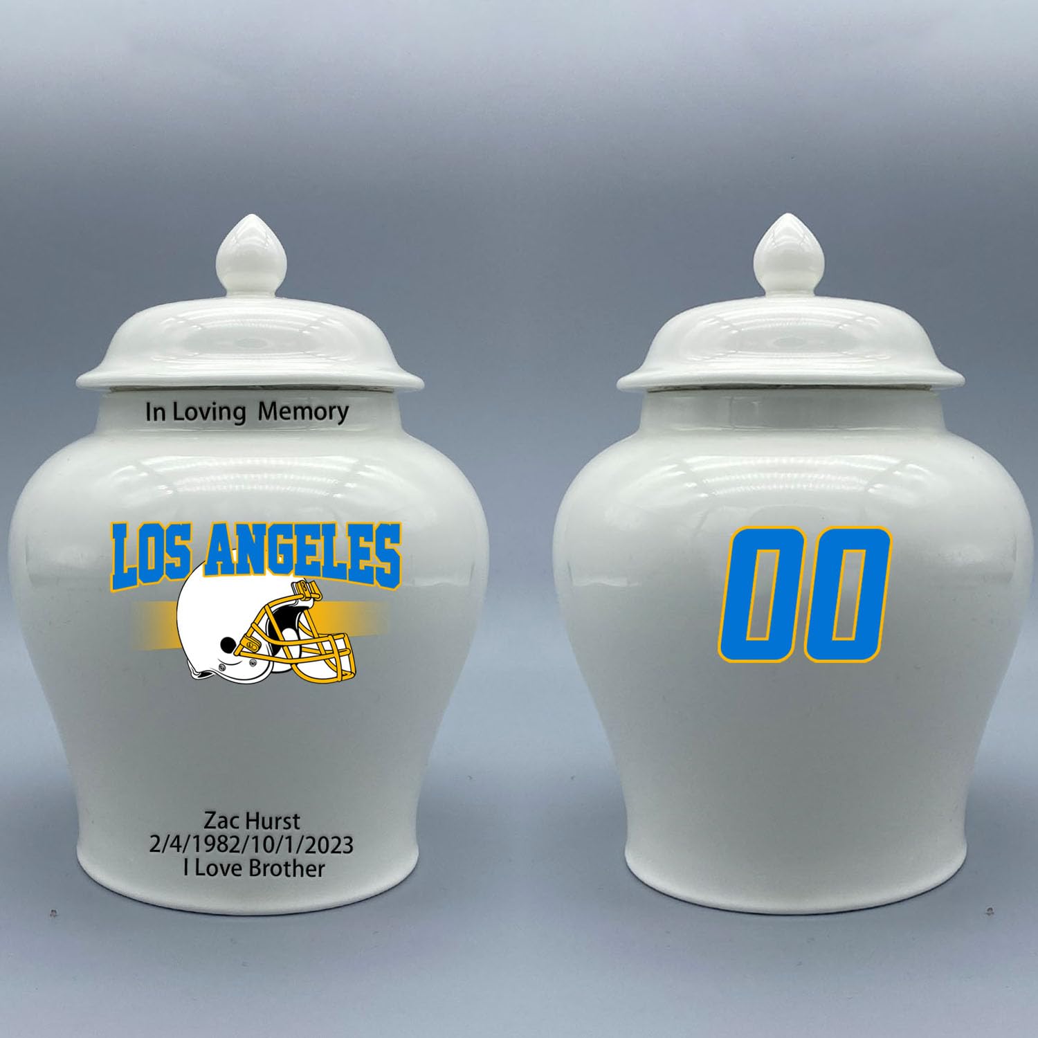 Custom Football Porcelain Urn – Add Name, Date & Jersey Number