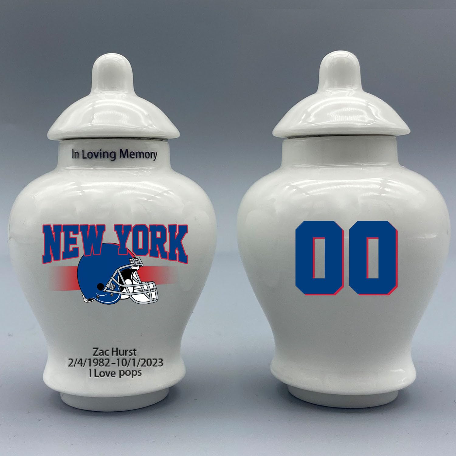 Custom Football Porcelain Urn – Add Name, Date & Jersey Number