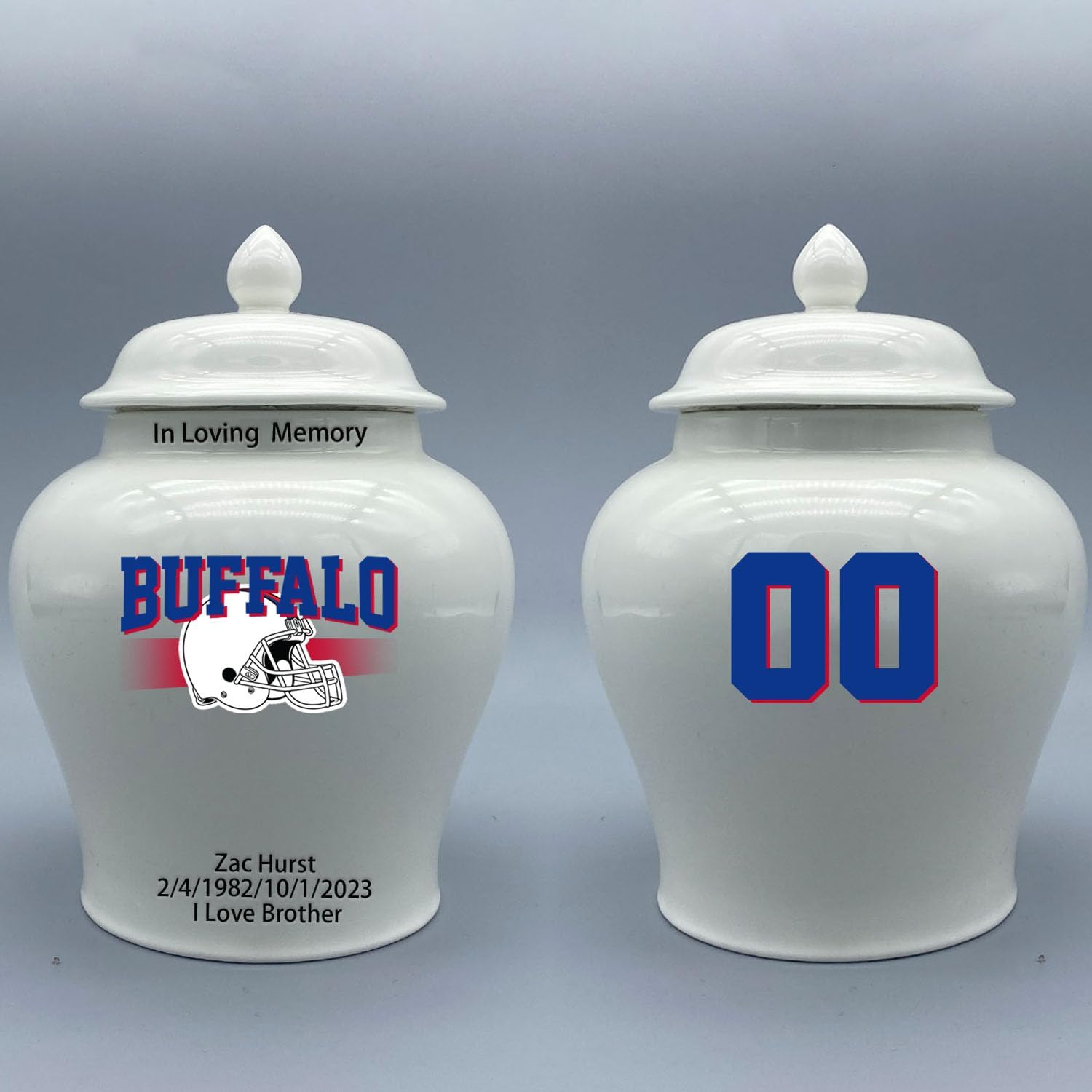 Custom Football Porcelain Urn – Add Name, Date & Jersey Number