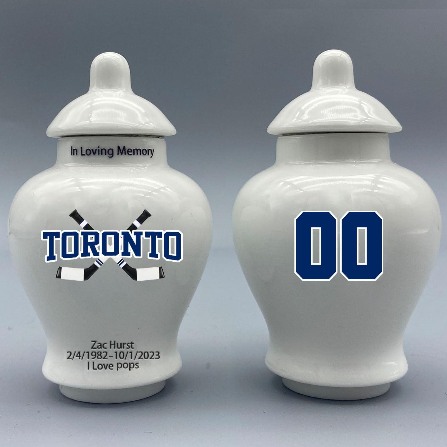 Custom Hockey Porcelain Urn – Add Name, Date & Jersey Number