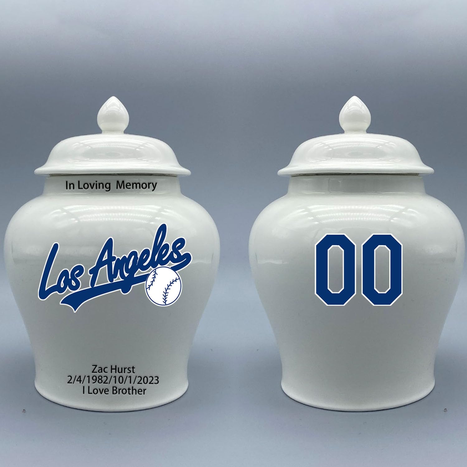 Custom Baseball Porcelain Urn – Add Name, Date & Jersey Number