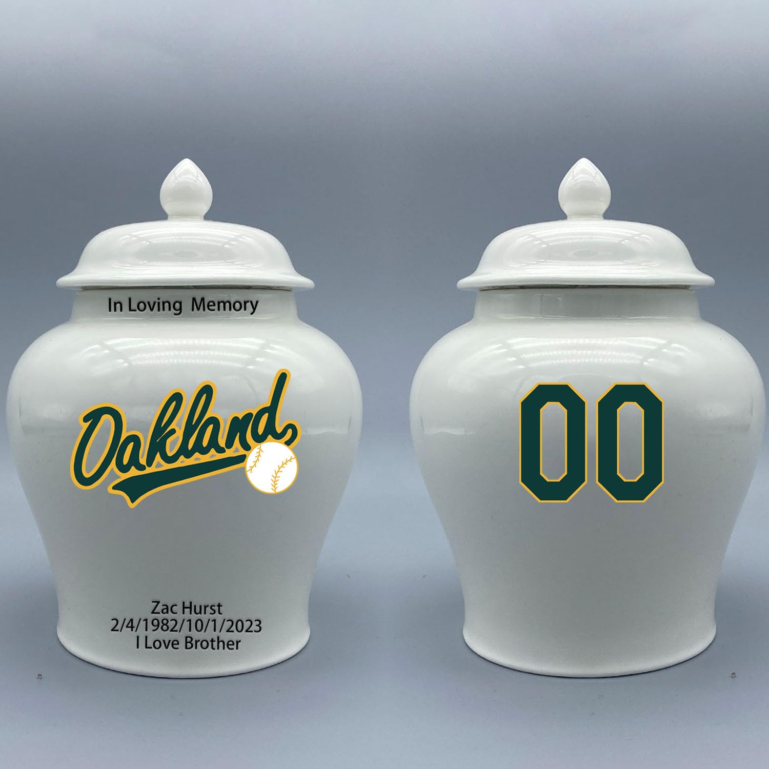 Custom Baseball Porcelain Urn – Add Name, Date & Jersey Number