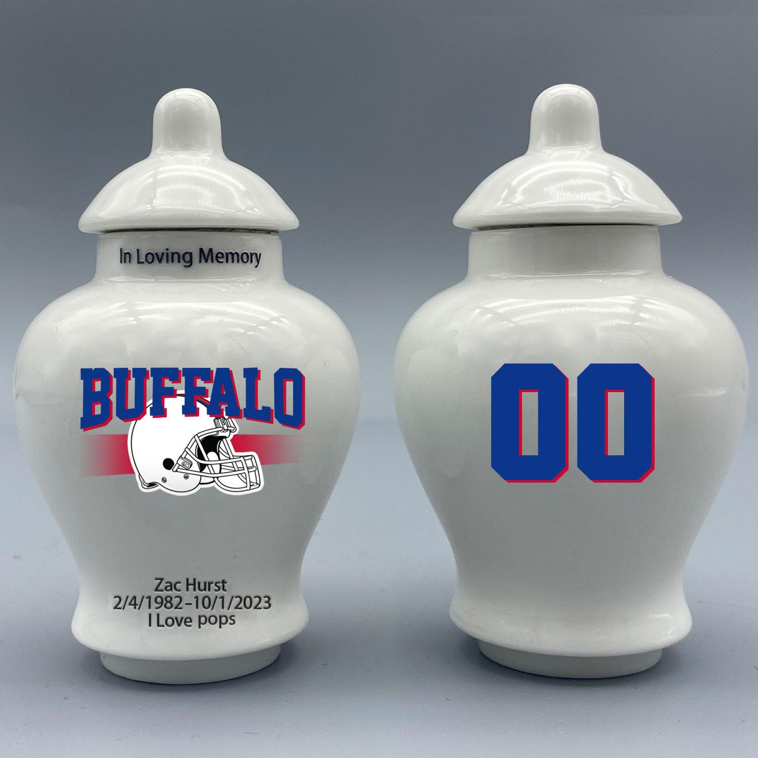 Custom Football Porcelain Urn – Add Name, Date & Jersey Number