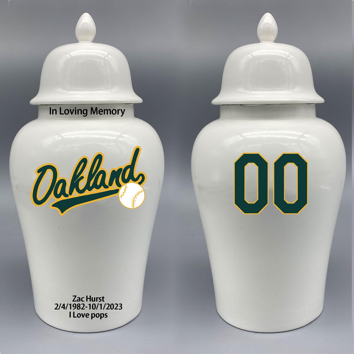 Custom Baseball Porcelain Urn – Add Name, Date & Jersey Number