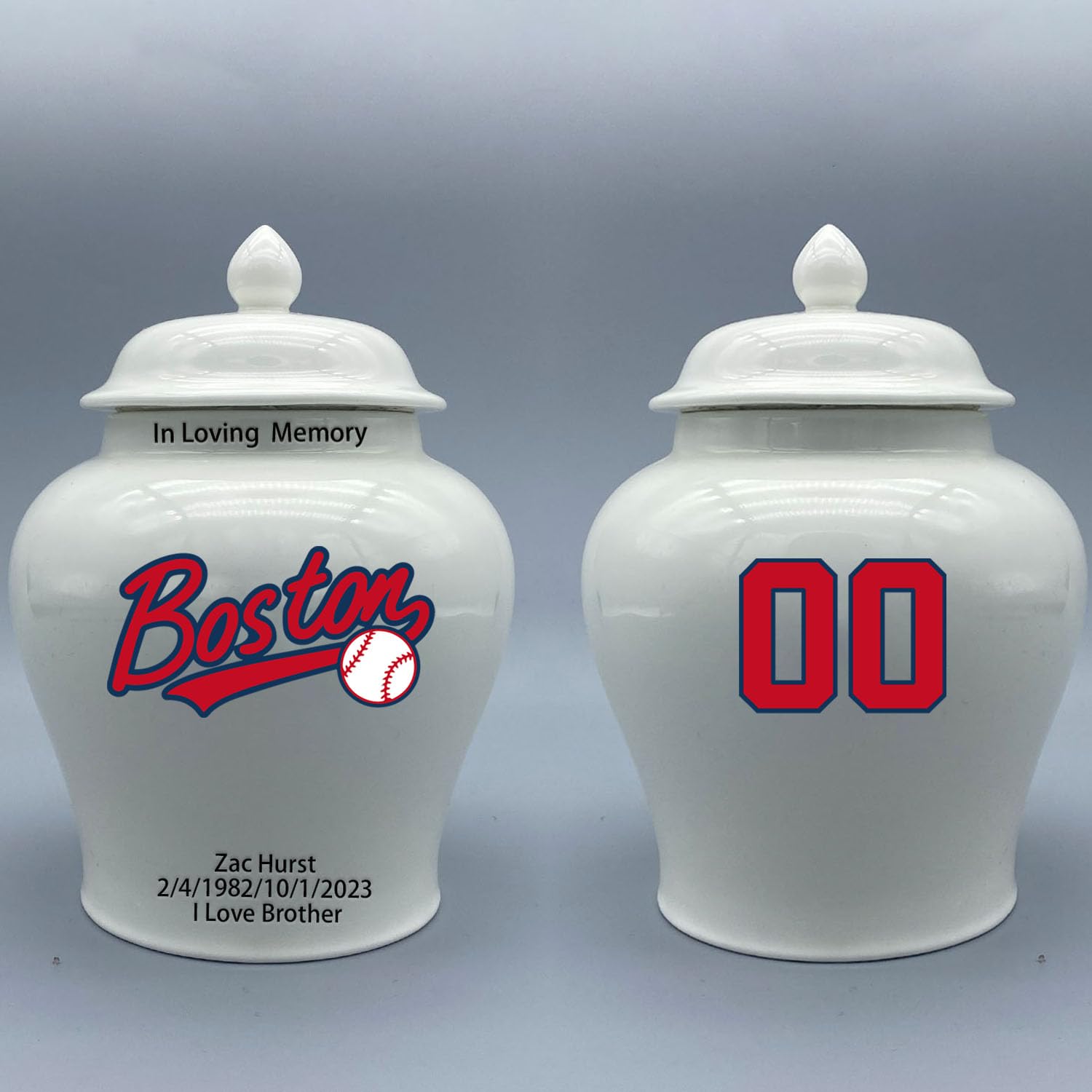 Custom Baseball Porcelain Urn – Add Name, Date & Jersey Number