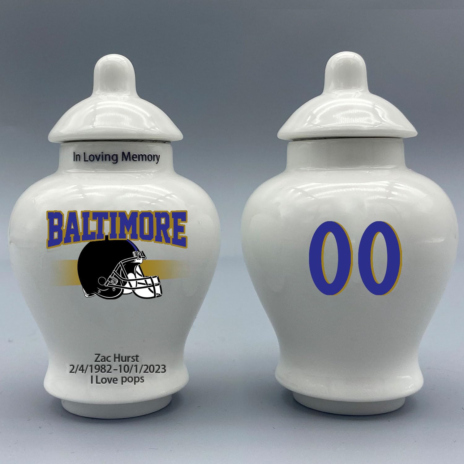 Custom Football Porcelain Urn – Add Name, Date & Jersey Number