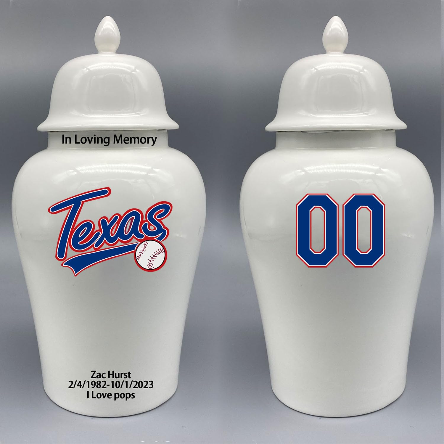 Custom Baseball Porcelain Urn – Add Name, Date & Jersey Number