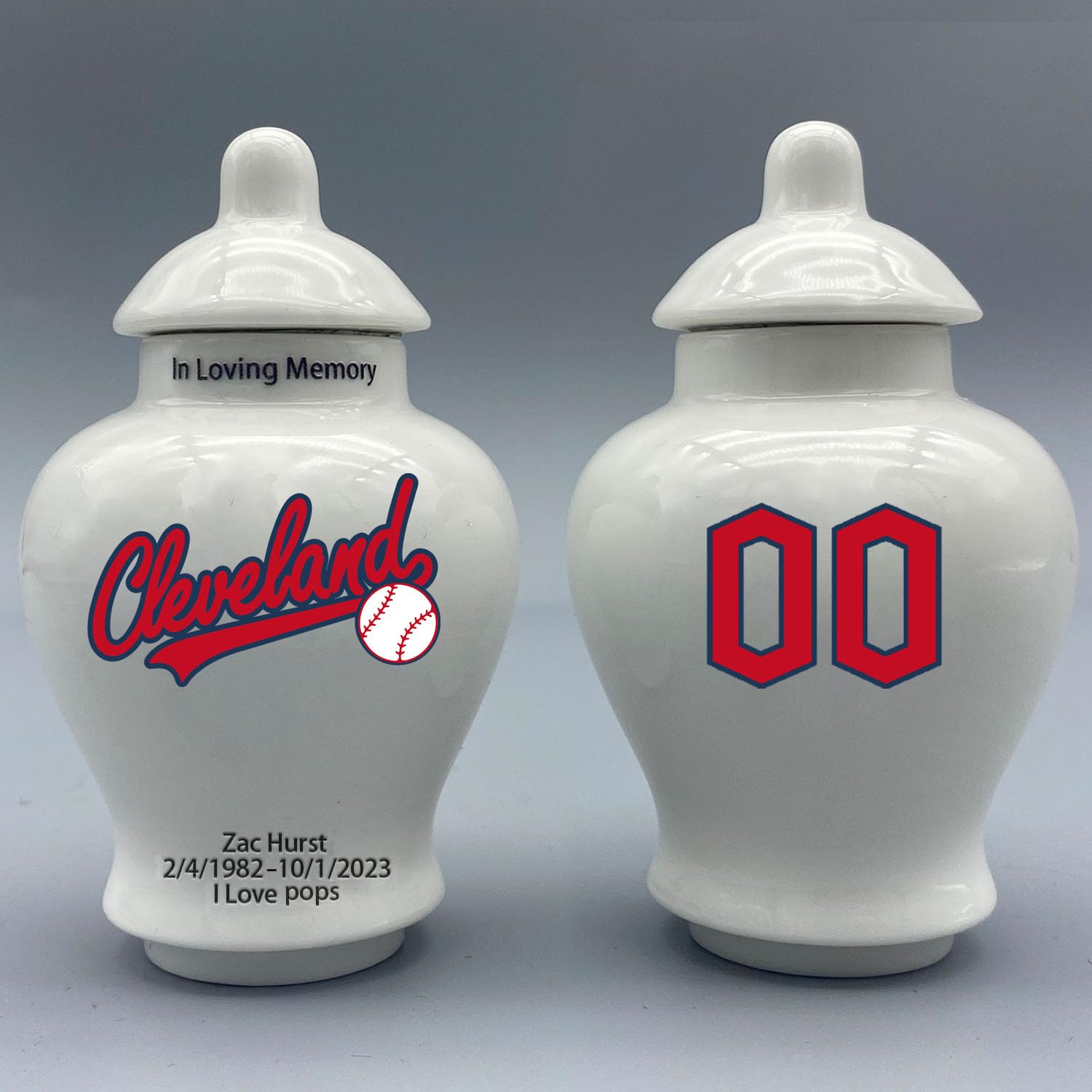 Custom Baseball Porcelain Urn – Add Name, Date & Jersey Number