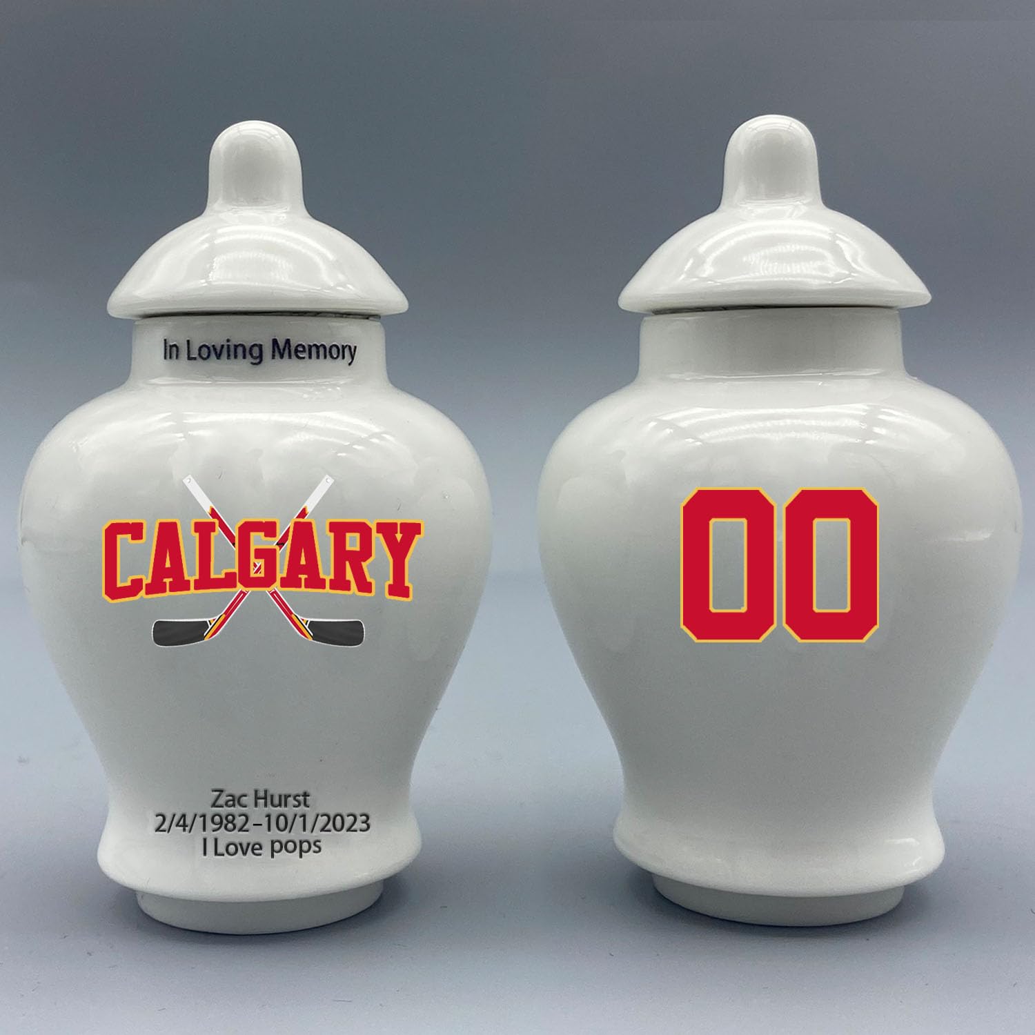 Custom Hockey Porcelain Urn – Add Name, Date & Jersey Number