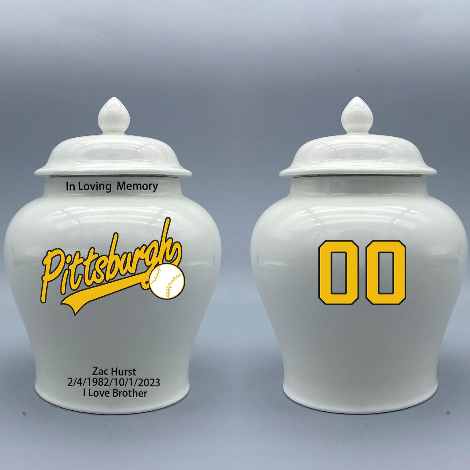 Custom Baseball Porcelain Urn – Add Name, Date & Jersey Number