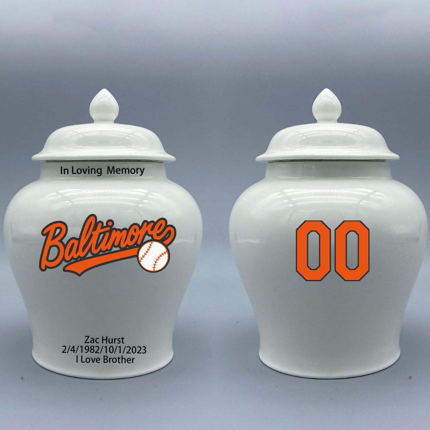 Custom Baseball Porcelain Urn – Add Name, Date & Jersey Number