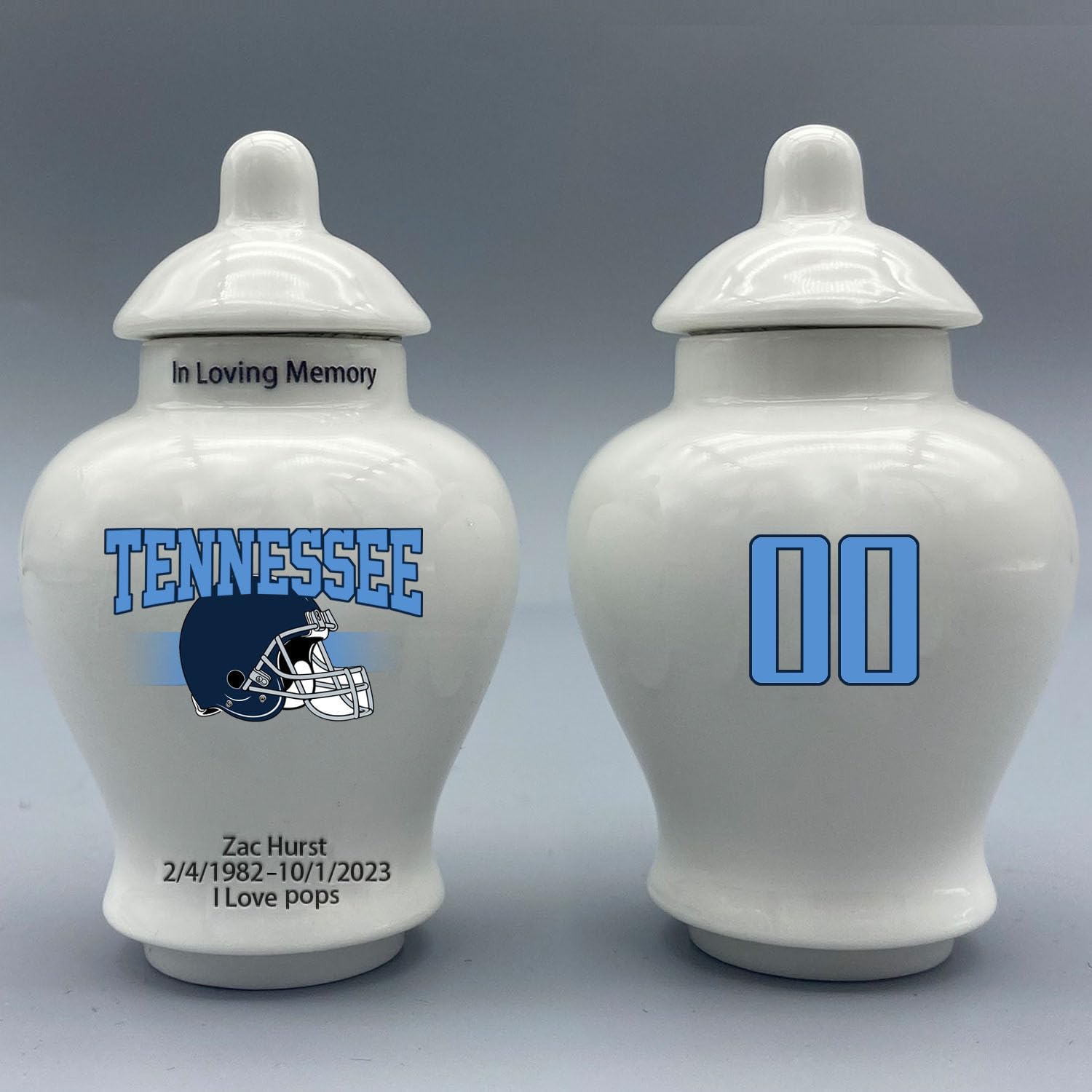 Custom Football Porcelain Urn – Add Name, Date & Jersey Number