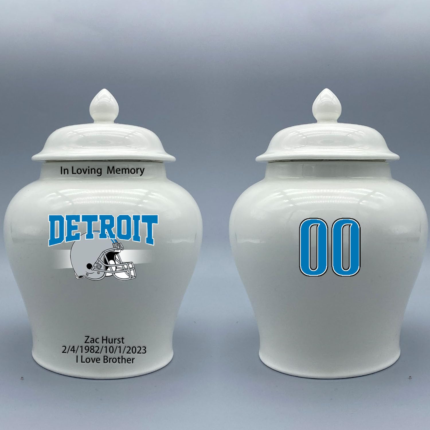 Custom Football Porcelain Urn – Add Name, Date & Jersey Number