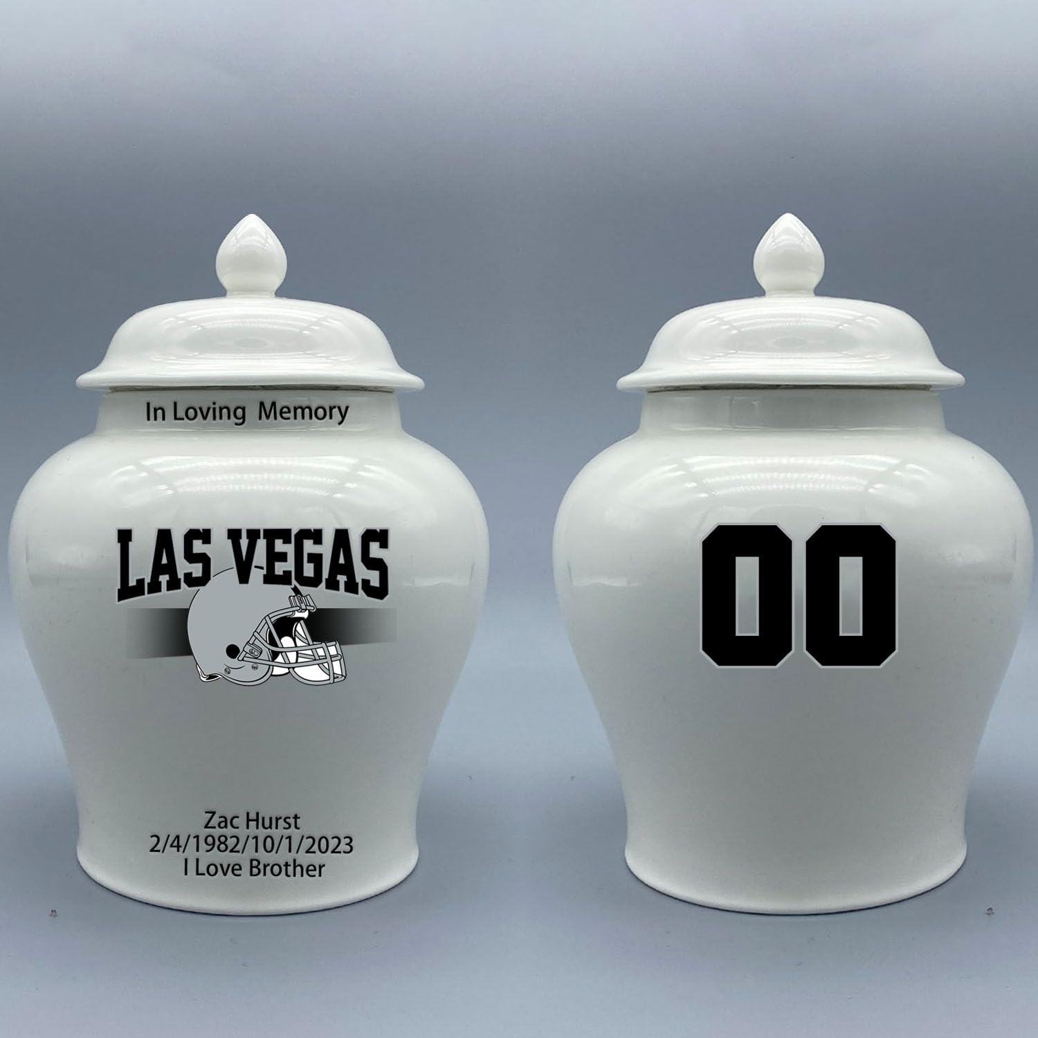 Custom Football Porcelain Urn – Add Name, Date & Jersey Number